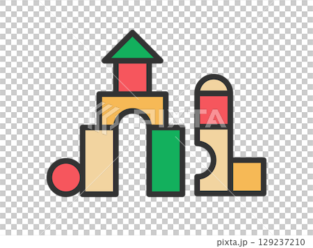 ホビーの、積み木のアイコン（線画カラー）のイラスト 129237210