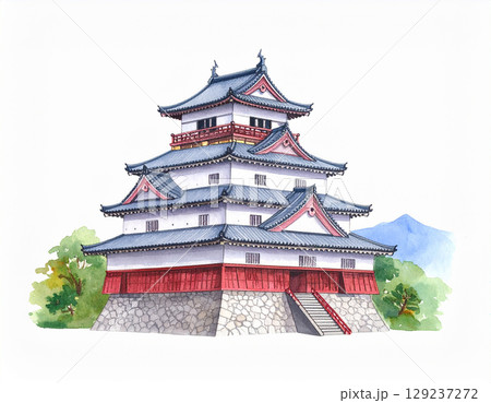 城　生成AI　水彩　背景 129237272