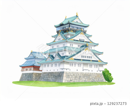 城　生成AI　水彩　背景 129237273