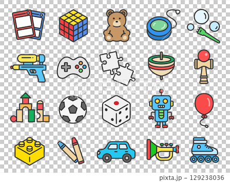 A set of various hobby icons (colored line drawings) 129238036
