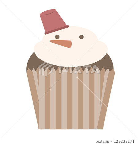 雪だるまモチーフのかわいいクリスマスカップケーキイラスト 129238171