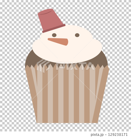 雪だるまモチーフのかわいいクリスマスカップケーキイラスト 129238171