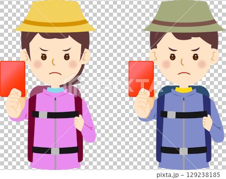 Male and female climbers giving red cards Male and female climbers giving red cards 129238185