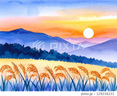 山並みと夕焼け 129238231