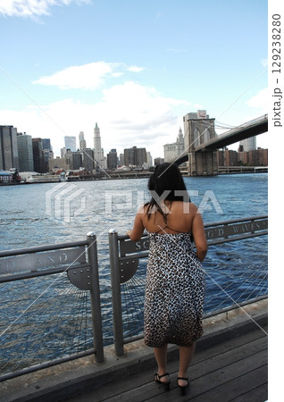 Rear view of white female model 129238280