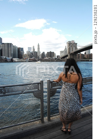 Rear view of white female model 129238281