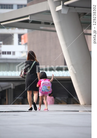 Rear view of white female model 129238302