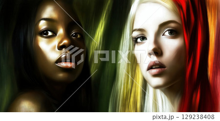 Two female models showing diversity and beauty standards 129238408