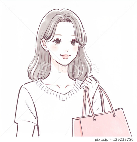 買い物をするナチュラルな水彩画風の女性イラスト 129238750
