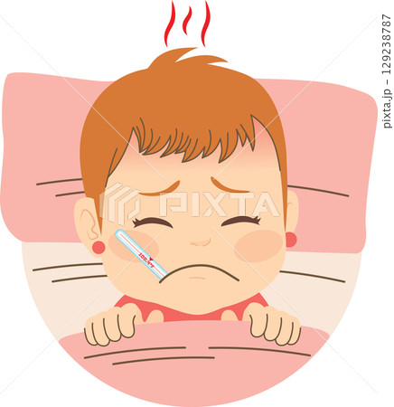Sick Girl With Thermometer On Mouth Ill On Bed Vector Illustration Sick Girl With Thermometer On Mouth Ill On Bed Vector Illustration 129238787