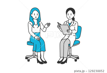 問診する女性医師と若い女性患者【人物ベクターイラスト素材】 問診する女性医師と若い女性患者【人物ベクターイラスト素材】 129238852