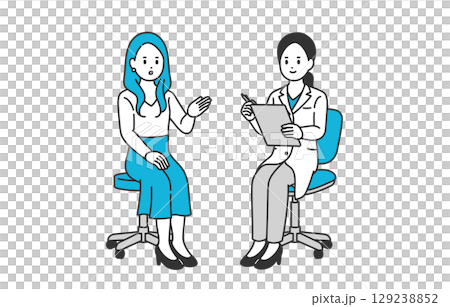問診する女性医師と若い女性患者【人物ベクターイラスト素材】 問診する女性医師と若い女性患者【人物ベクターイラスト素材】 129238852