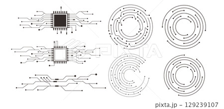 Circuit board circle line dots connection. Motherboard electronic technology data, electrical board, cpu. Innovative Electronic Network. Technology background, design elements Circuit board circle line dots connection. Motherboard electronic technology data, electrical board, cpu. Innovative Electronic Network. Technology background, design elements 129239107