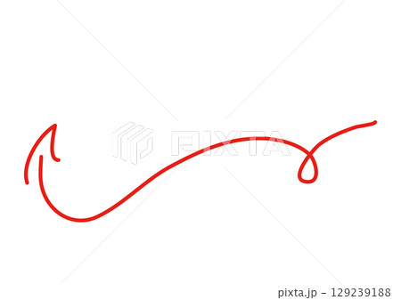 赤い手描きのカーブする矢印アイコン 129239188