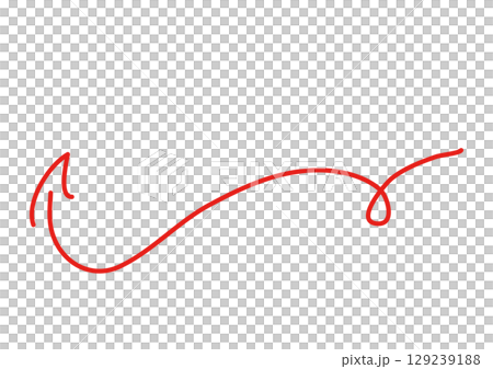赤い手描きのカーブする矢印アイコン 129239188
