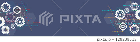 Website header or banner design with cogs and gear wheel mechanisms. 129239315