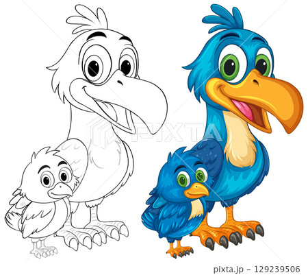 Colorful Cartoon Hornbill Family Illustration 129239506