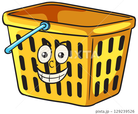Cheerful Shopping Basket Cartoon Illustration Cheerful Shopping Basket Cartoon Illustration 129239526