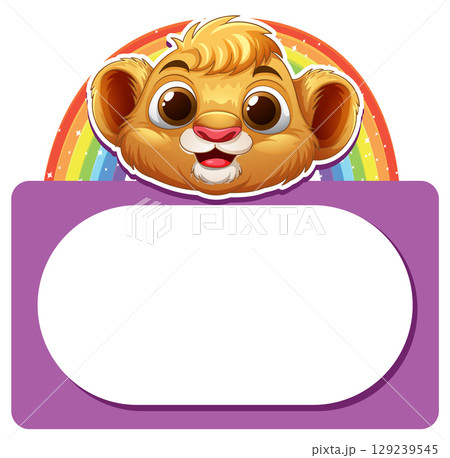 Cute Lion Cub with Rainbow Frame Cute Lion Cub with Rainbow Frame 129239545
