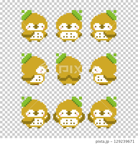 緑のベレー帽とフクロウのドット絵 129239671
