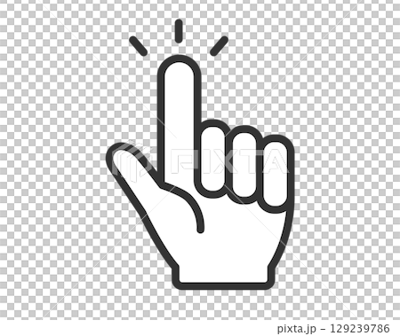 Simple line drawing of a pointing hand icon representing a tap or click | Vector 129239786