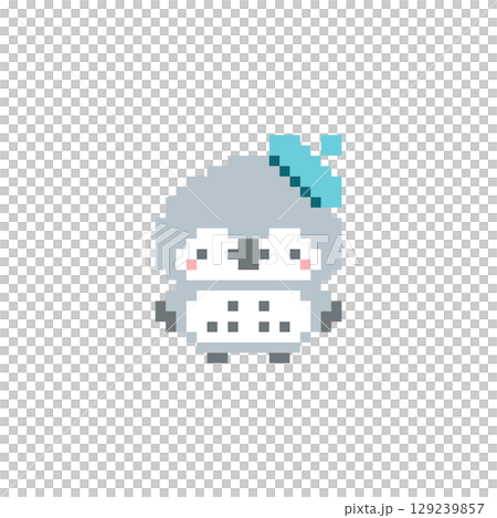 水色のベレー帽と梟のドット絵 129239857