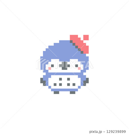 赤色のベレー帽と青色梟のドット絵 129239899