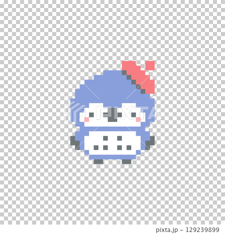 赤色のベレー帽と青色梟のドット絵 129239899