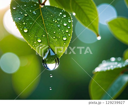 葉についた水滴 葉についた水滴 129239927