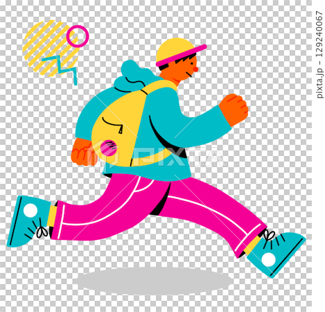 一個充滿活力的年輕男子奔跑的流行彩色插圖 129240067