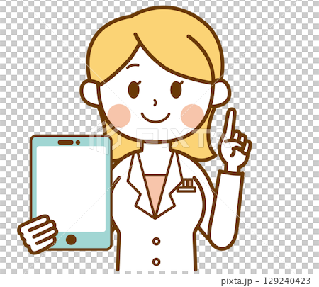 一位身穿白大褂的女士拿著平板電腦解釋要點的插圖 129240423