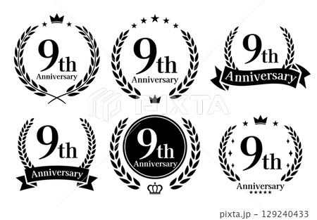 9周年記念、アニバーサリーのロゴベクターイラストセット 9周年記念、アニバーサリーのロゴベクターイラストセット 129240433
