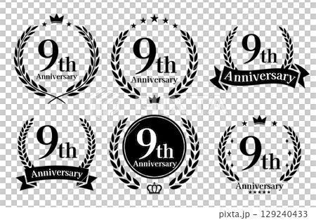 9周年記念、アニバーサリーのロゴベクターイラストセット 9周年記念、アニバーサリーのロゴベクターイラストセット 129240433
