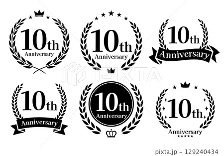 10周年記念、アニバーサリーのロゴベクターイラストセット 10周年記念、アニバーサリーのロゴベクターイラストセット 129240434