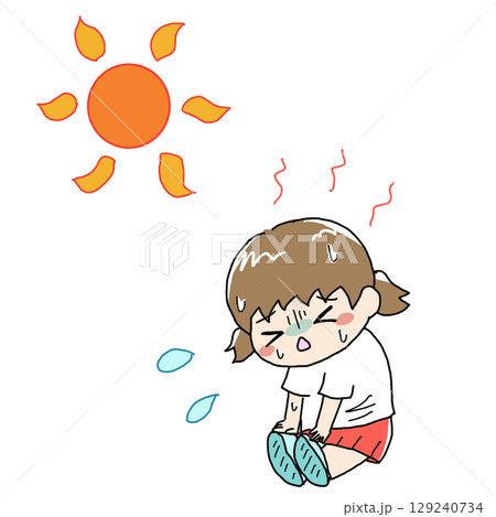 熱中症になってる子ども　猛暑日 129240734