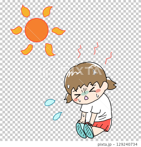 熱中症になってる子ども　猛暑日 129240734