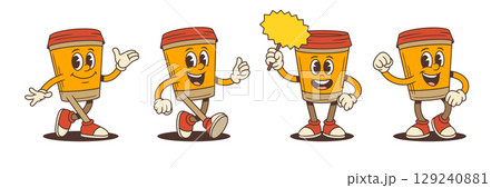 Winking Coffee Cup Mascots With Skateboard Thumbs Up And Fun Expressions Vector Illustration Winking Coffee Cup Mascots With Skateboard Thumbs Up And Fun Expressions Vector Illustration 129240881
