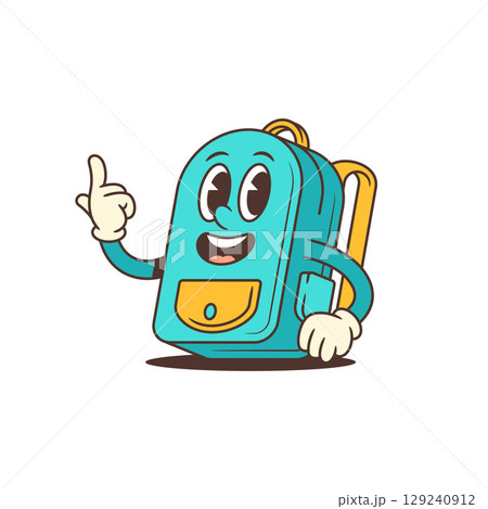 Enthusiastic Blue Backpack Mascot Raising Finger With Big Smile In Engaging Pose Vector Illustration 129240912