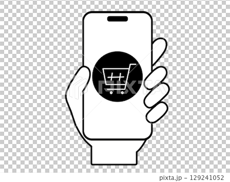 スマホ操作をする手のイラスト｜カート・買い物かご・ショッピングなどのモノクロアイコン 129241052