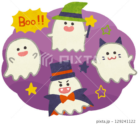 ハロウィンのかわいいオバケのキャラクターイラスト 129241122