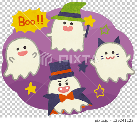 ハロウィンのかわいいオバケのキャラクターイラスト 129241122