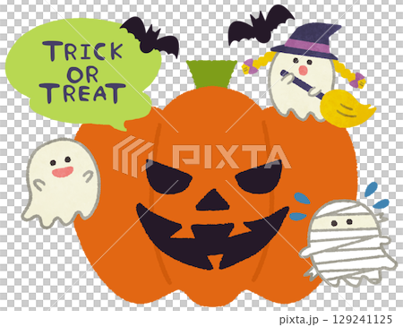 Halloween pumpkin and cute ghost character illustration 129241125