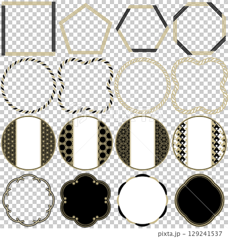 Japanese-style frame set featuring traditional Japanese patterns, decorative frames, retro, black, jet black, no text 129241537