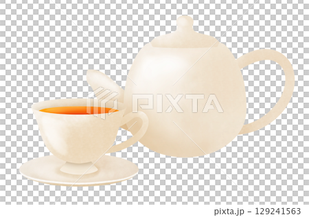 ティーポットとティーカップのセットのイラスト 129241563