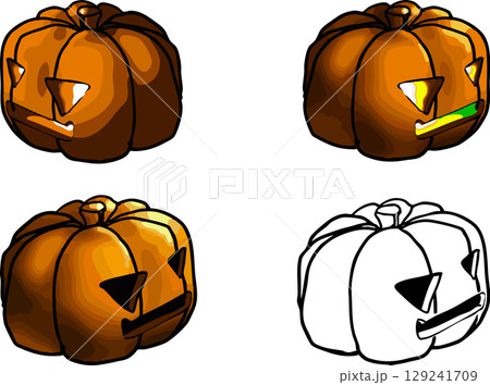 ハロウィンモチーフの可愛いアイコン・かぼちゃ・ジャックオランタン・四個セット・2 ハロウィンモチーフの可愛いアイコン・かぼちゃ・ジャックオランタン・四個セット・2 129241709