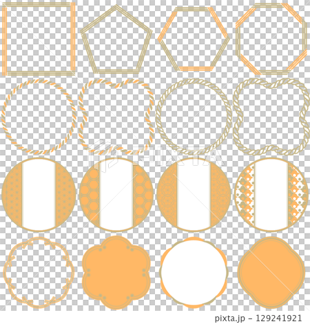 Japanese-style frame set featuring traditional Japanese patterns, decorative frames, retro orange, mandarin orange, no text. 129241921