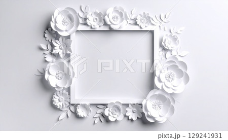 白いペーパーフラワーのフレーム 129241931