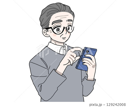 スマートフォンを操作する高齢者男性 129242008