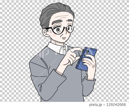 スマートフォンを操作する高齢者男性 129242008