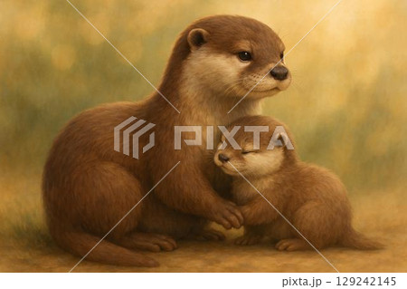 カワウソの親子 129242145